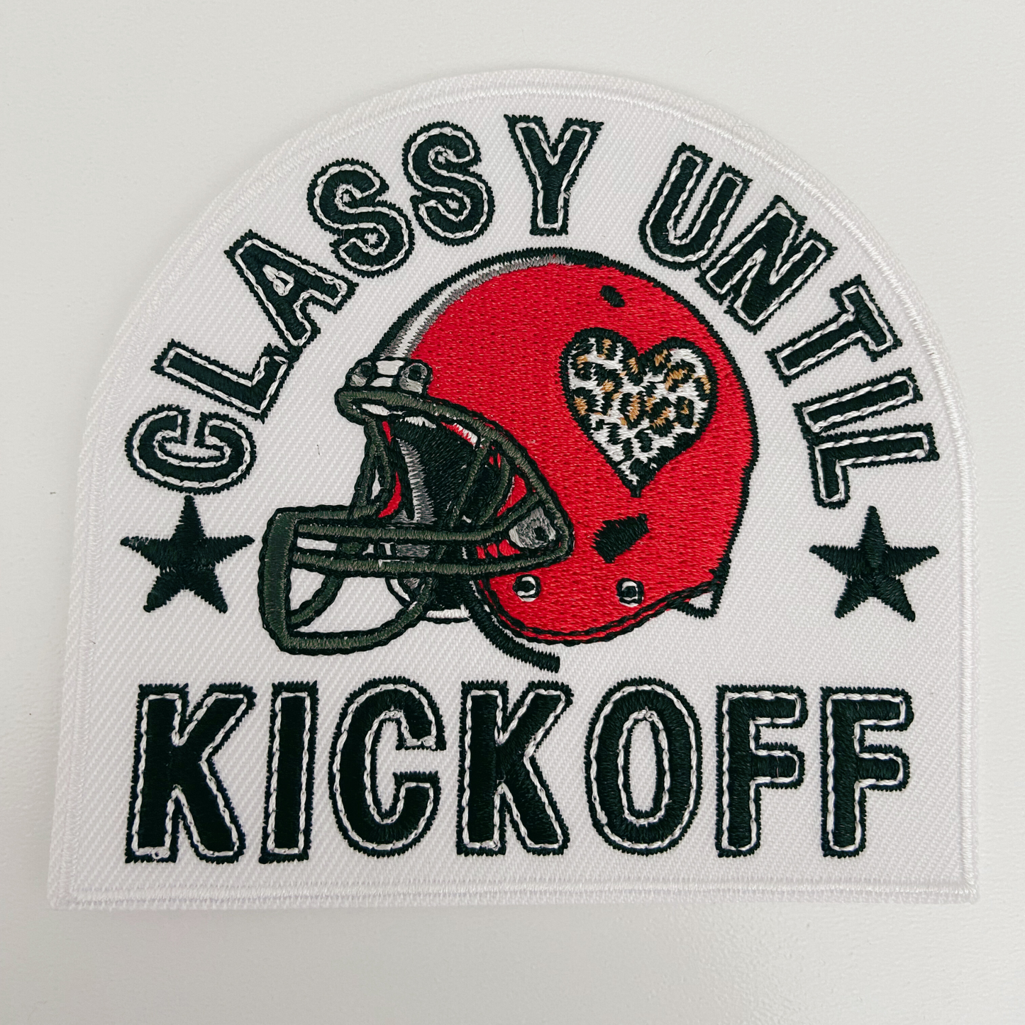 3.5" Classy Until Kickoff RED - Embroidered Hat Patch (3.5"w X 3.25"h)