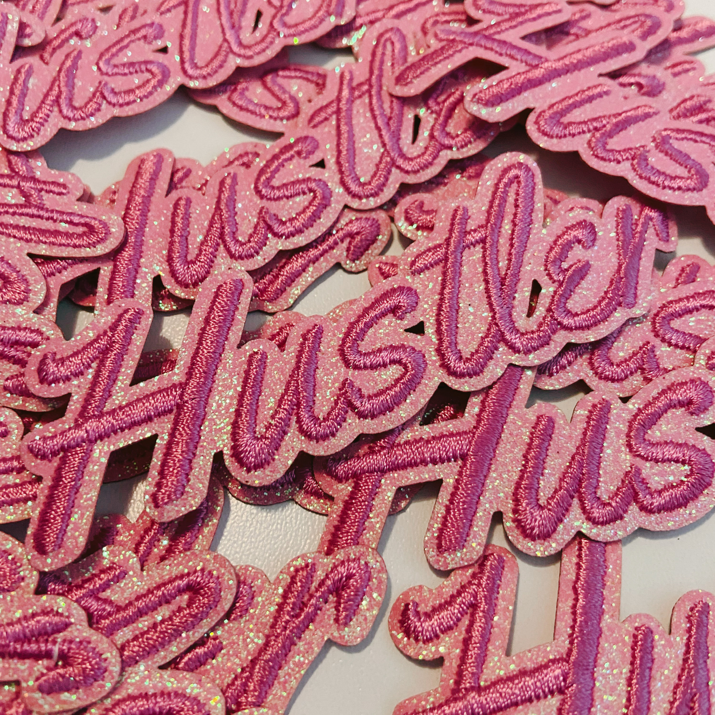 4" Hustler in Pink w Sparkle - Embroidered Hat Patch