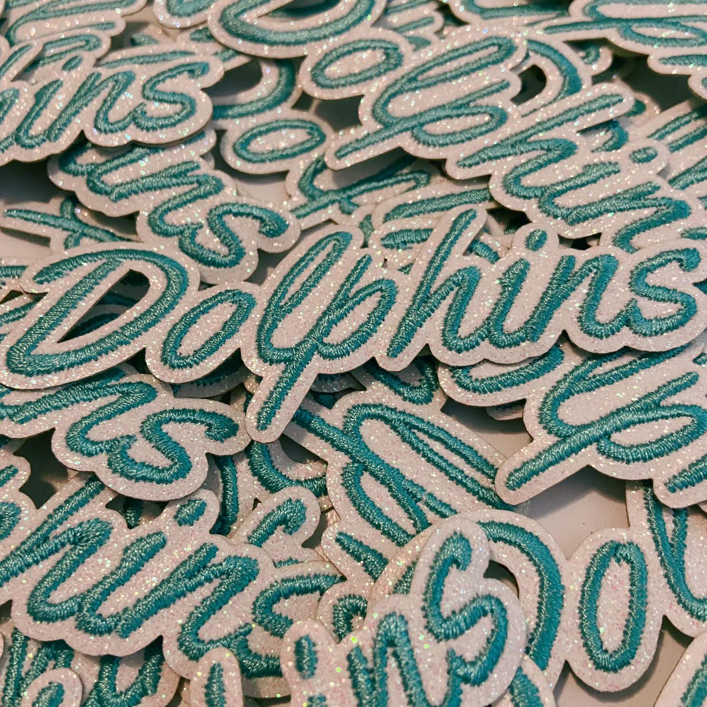 4" Dolphins in Teal w Sparkle - Embroidered Hat Patch