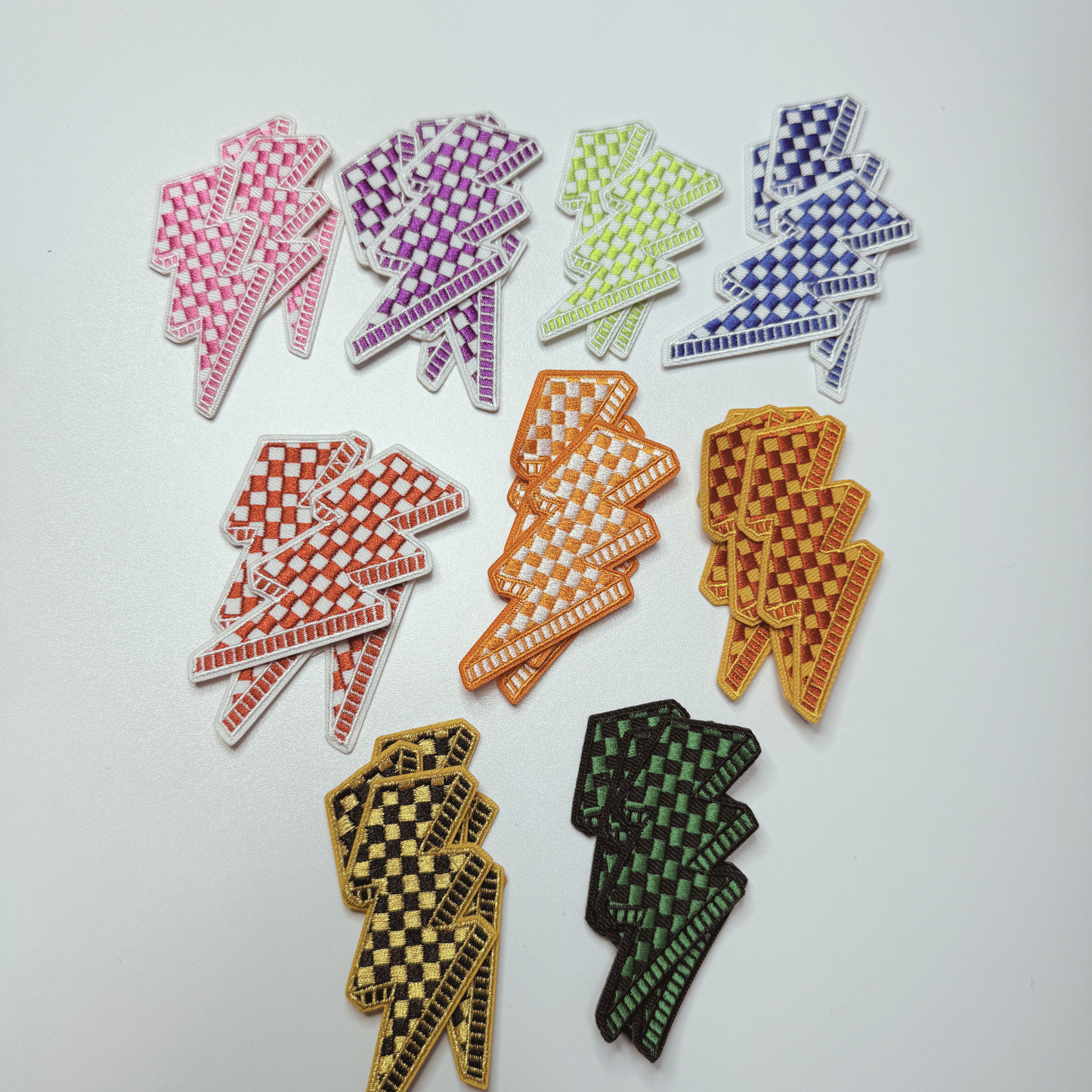 3” Checkered Lightning - Orange & white - Embroidered Hat Patch