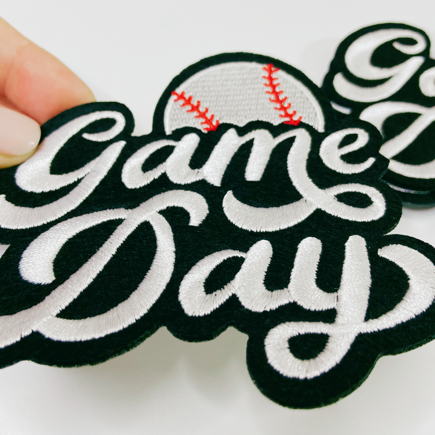 GAME DAY Baseball -4" Embroidered Patch in White & Black