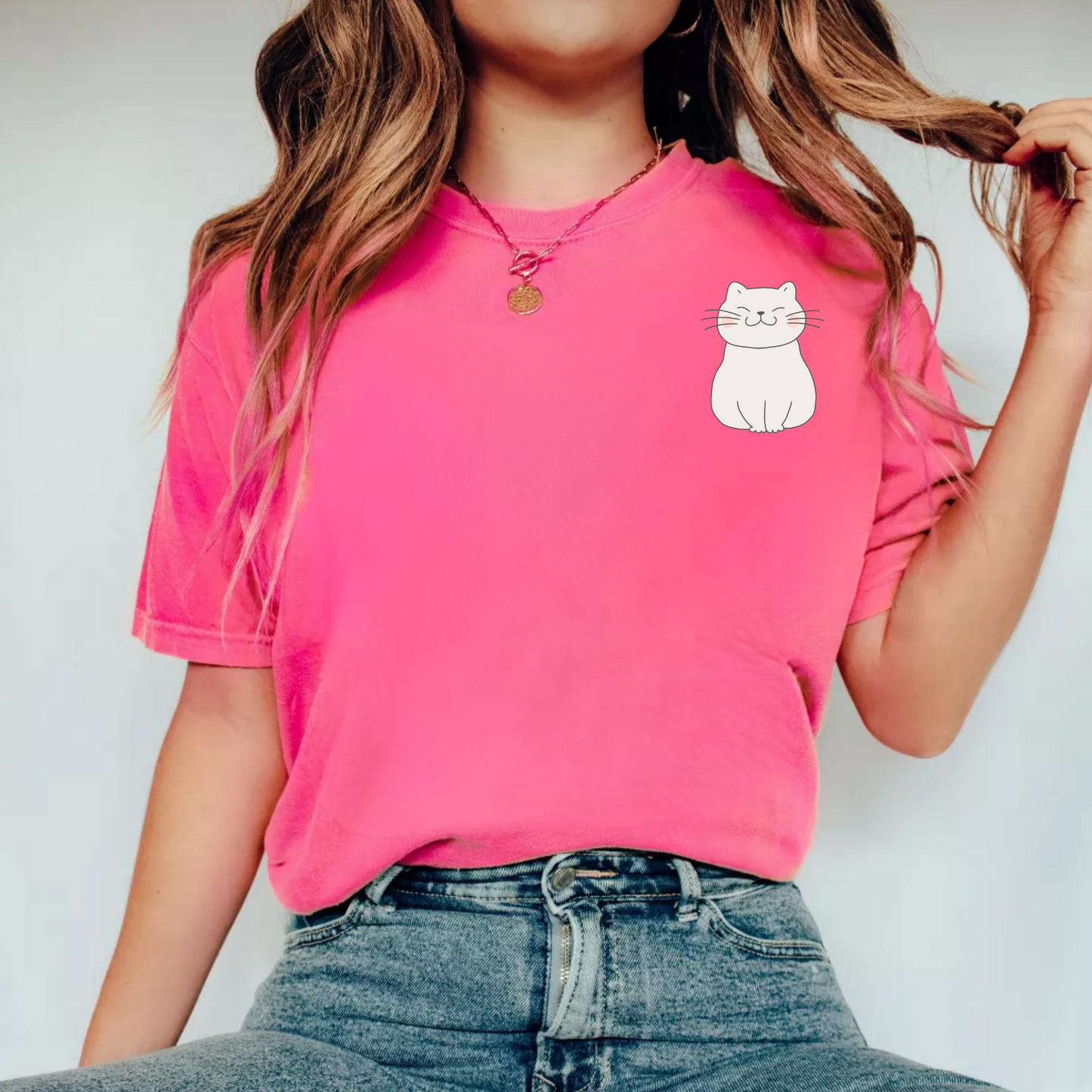 (shirt not included) White Pocket CAT - Matte Clear Film Transfer