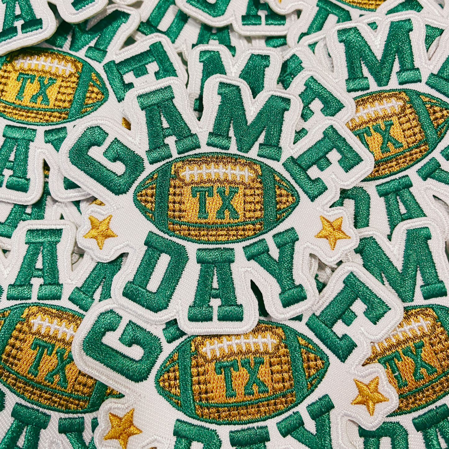3" GAME DAY Texas football in Green - Embroidered Hat Patch