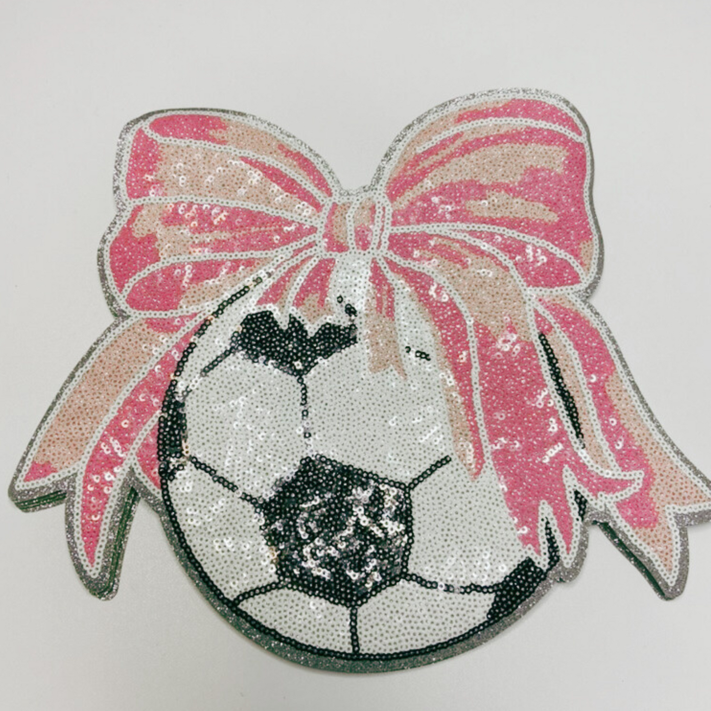 11" x 9" Sequin Soccer w Bow - Sequin Patch