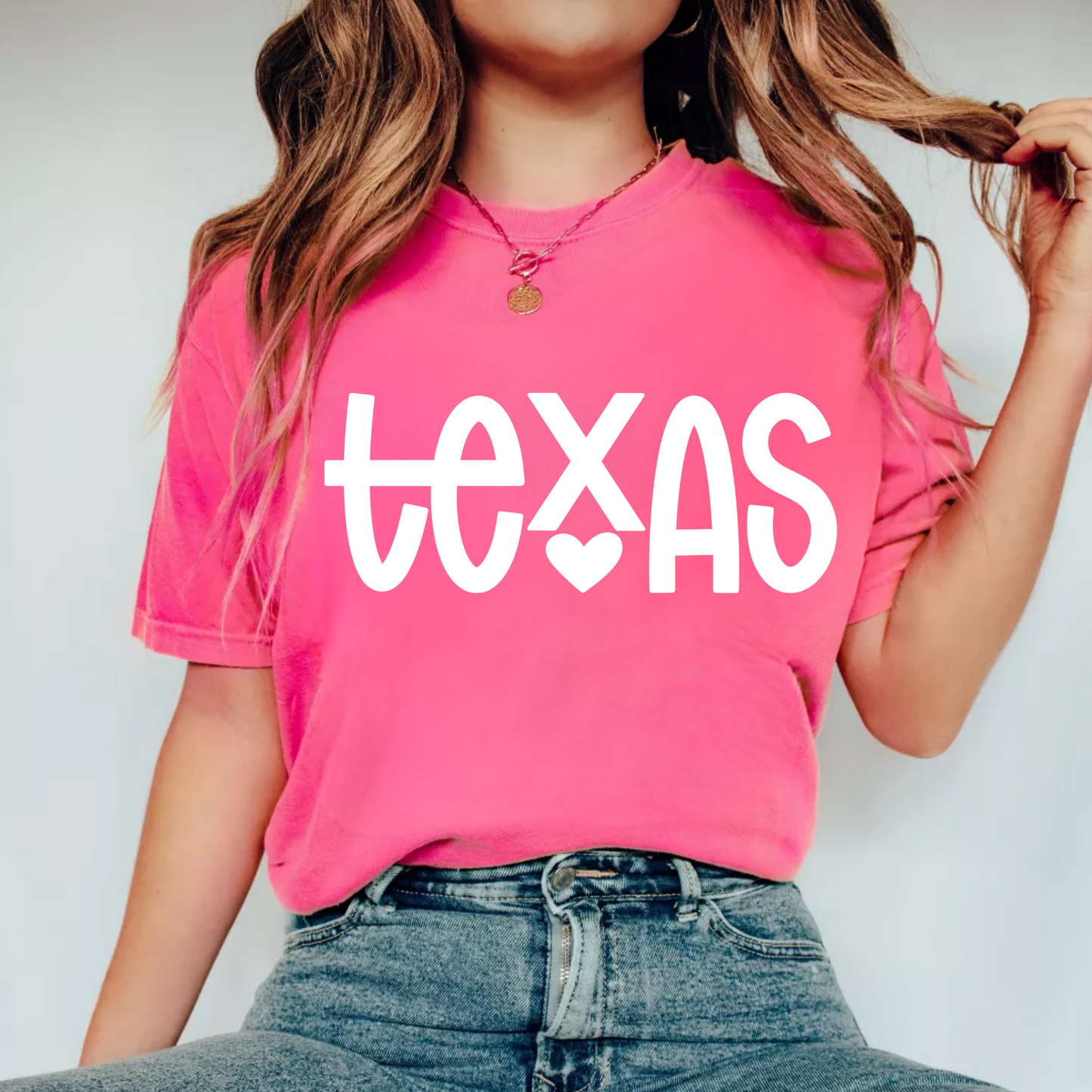 (shirt not included) TEXAS Heart in White- Screen print Transfer