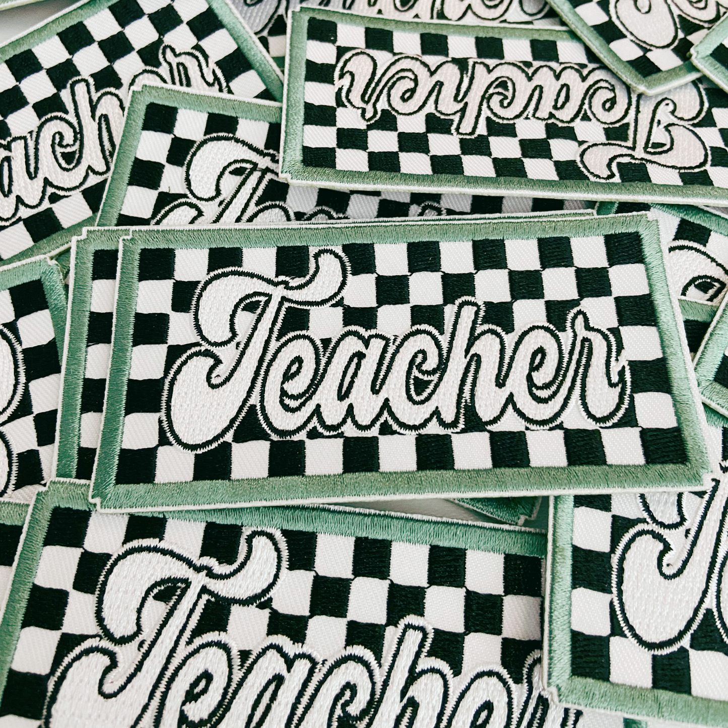 4" Checkered TEACHER - Embroidered Hat Patch