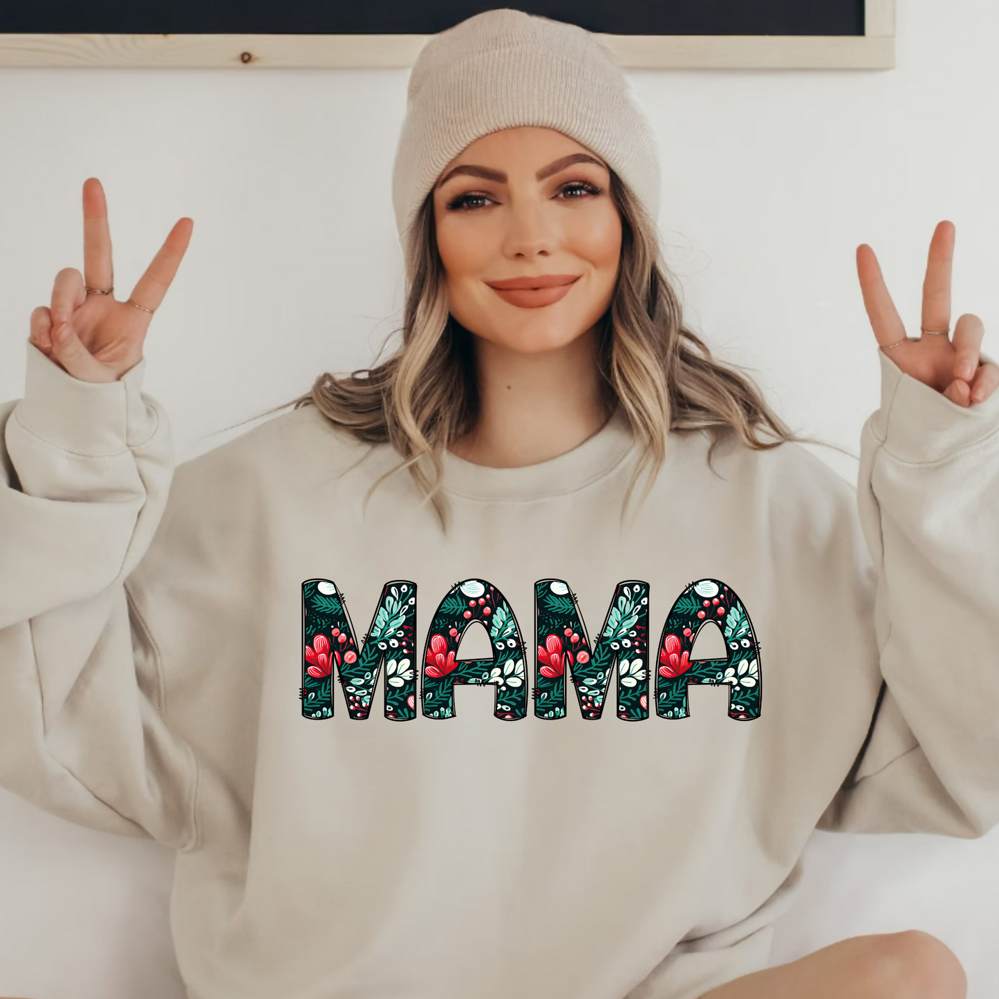 (Shirt not included) MAMA - Black Floral - DTF (COLD PEEL)
