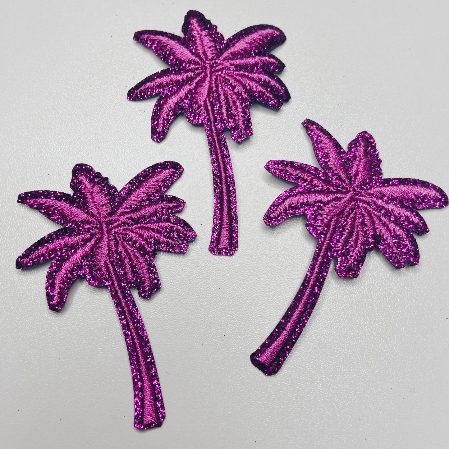 2.5" Pink Palm Tree glittery - Embroidered Hat Patch