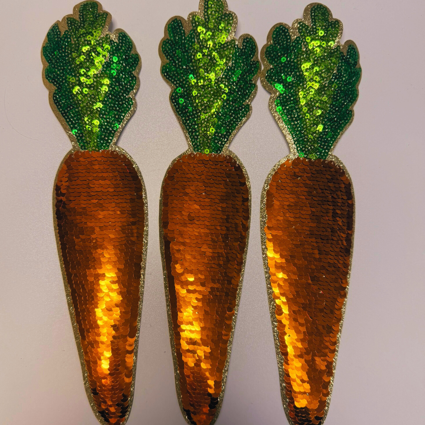 11" Set of 3 - SEQUIN CARROTS - Chenille Patch (Easter)