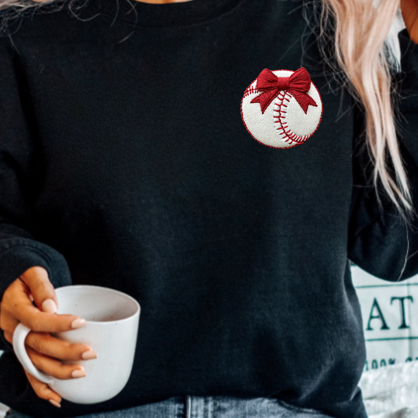 (Shirt not included) Faux Embroidered Baseball w Bow - DTF (COLD PEEL)