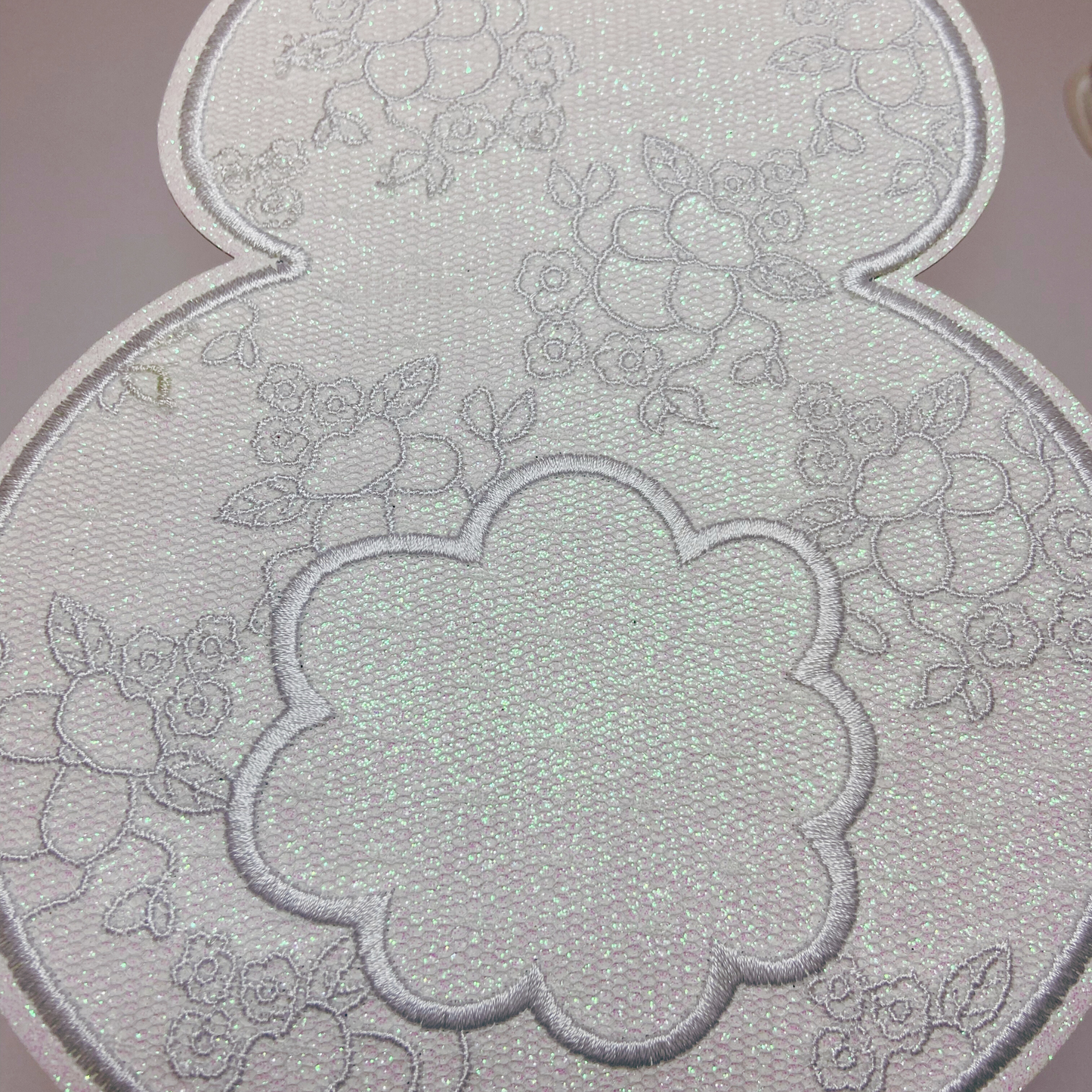 10.25” x 6.25" Bunny w Sparkle Lace Detail - Embroidered Patch