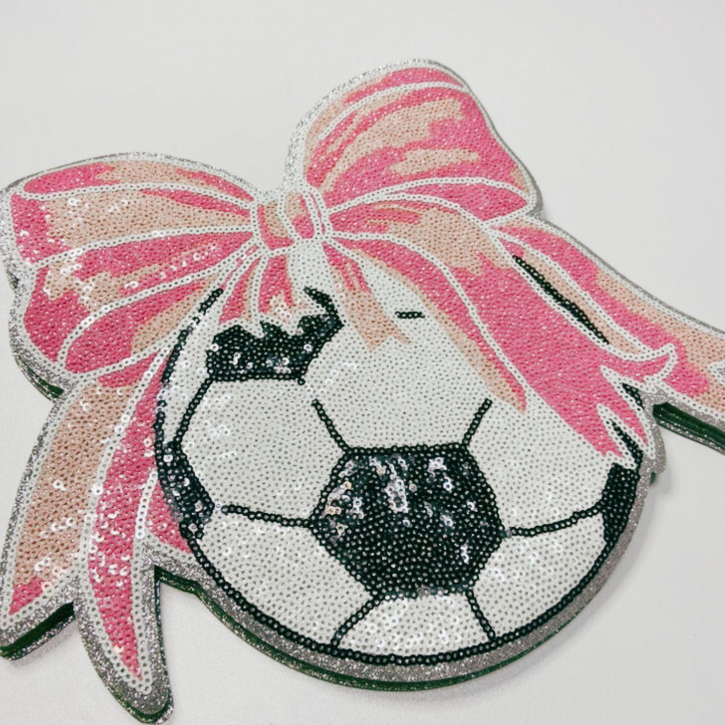 11" x 9" Sequin Soccer w Bow - Sequin Patch