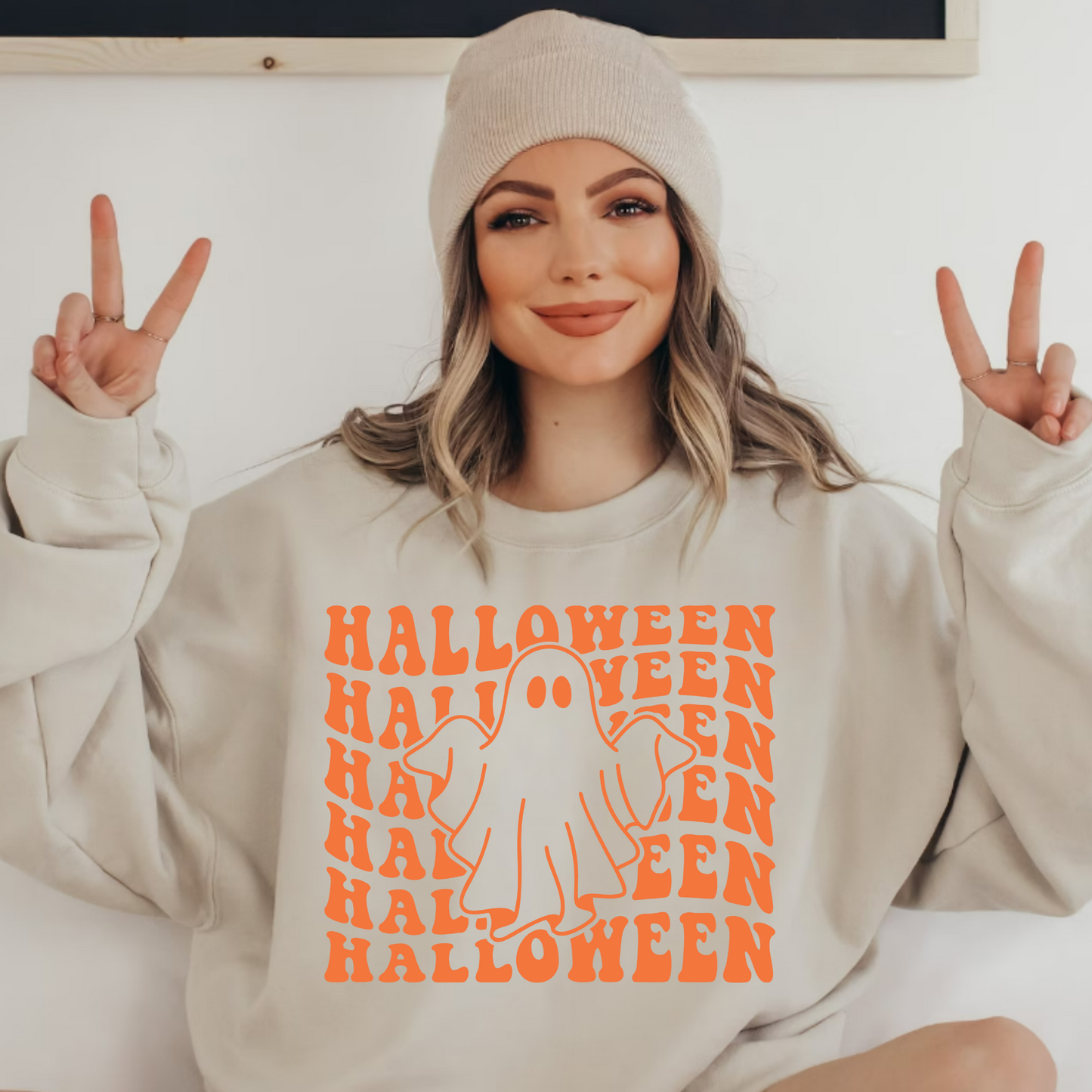 (Shirt not included) Halloween Ghost in neon orange - PUFF Transfer