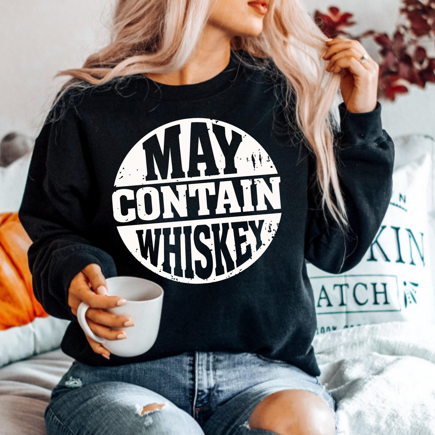 (shirt not included) May Contain Whiskey in WHITE - Screen Print transfer