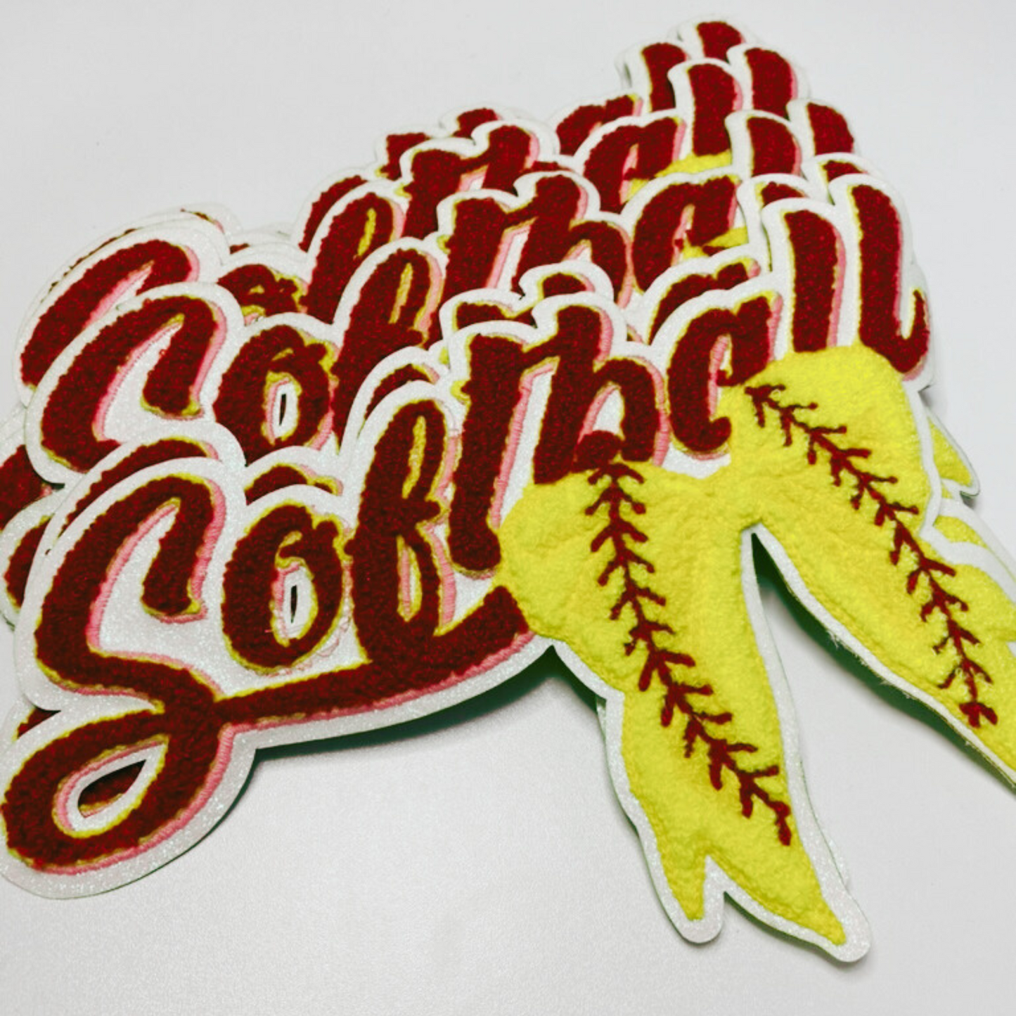 Softball with Bow - Chenille Patch