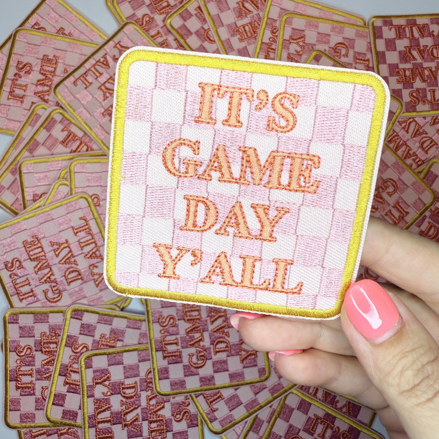3" GAME DAY w checkered detail - Embroidered Hat Patch
