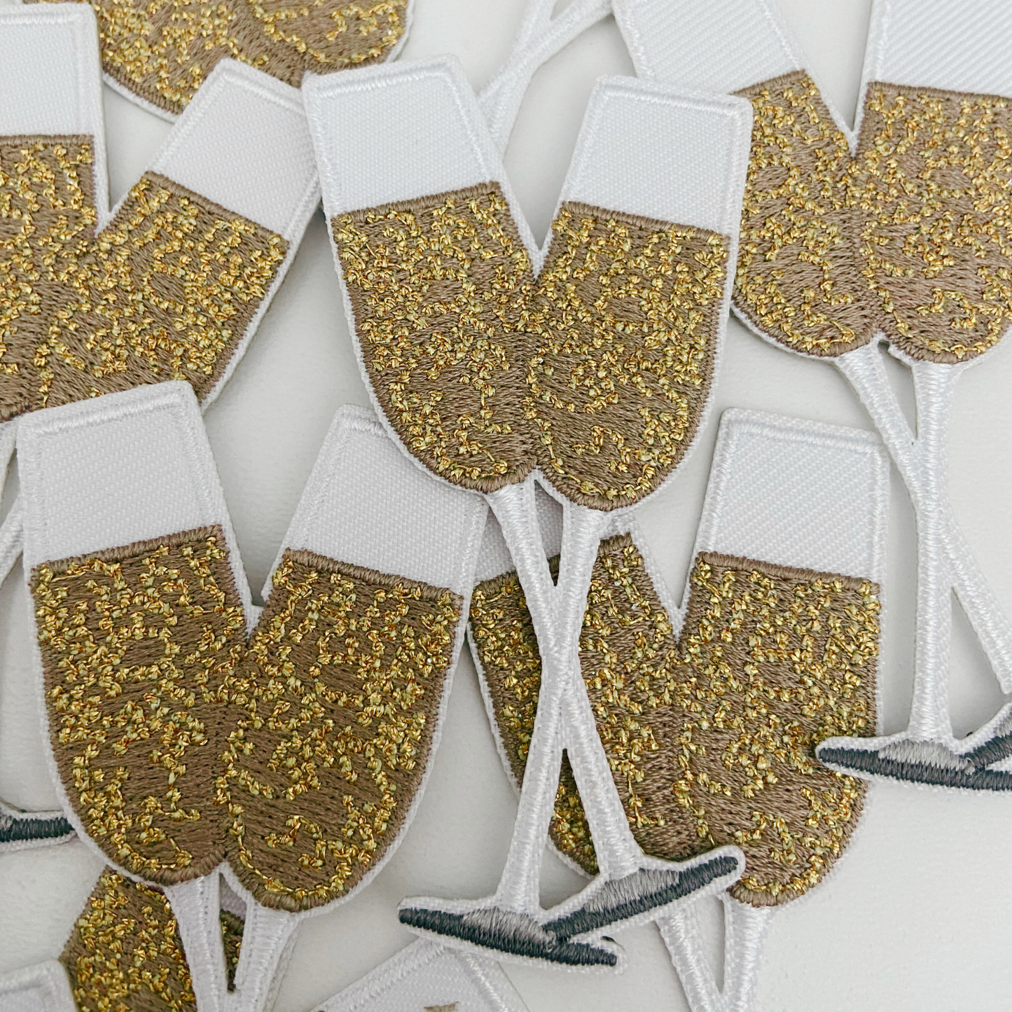3" Champagne flutes - Metallic gold - Embroidered Hat Patch