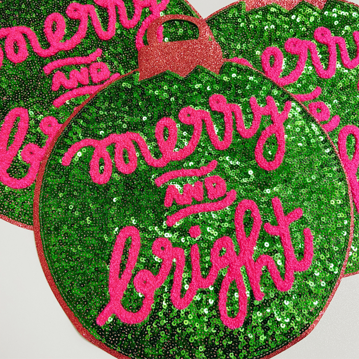 Merry & Bright Ornament - 9 inch x 10 inch - Large SEQUIN Patch