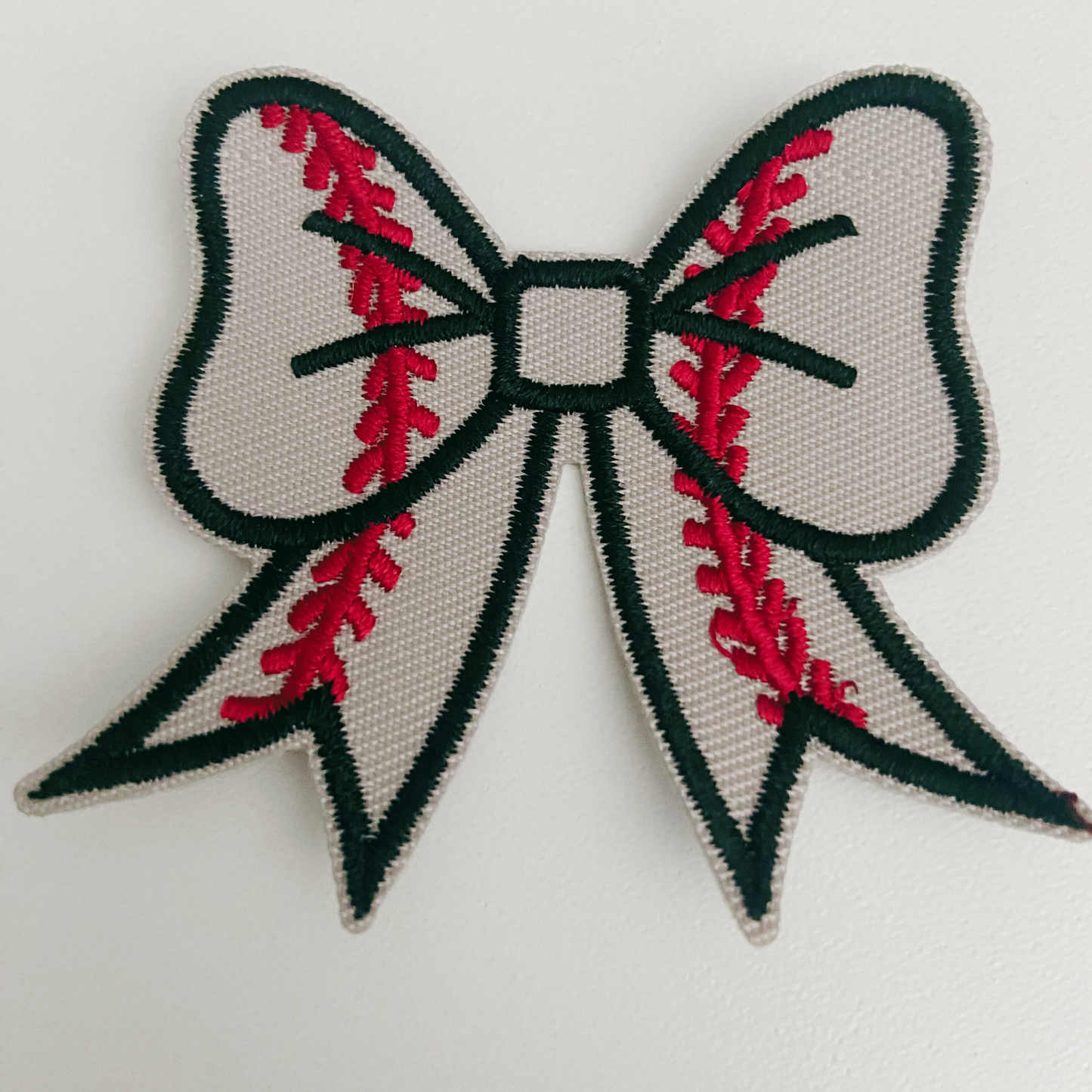2” Baseball Bow - light gray - Embroidered Hat Patch
