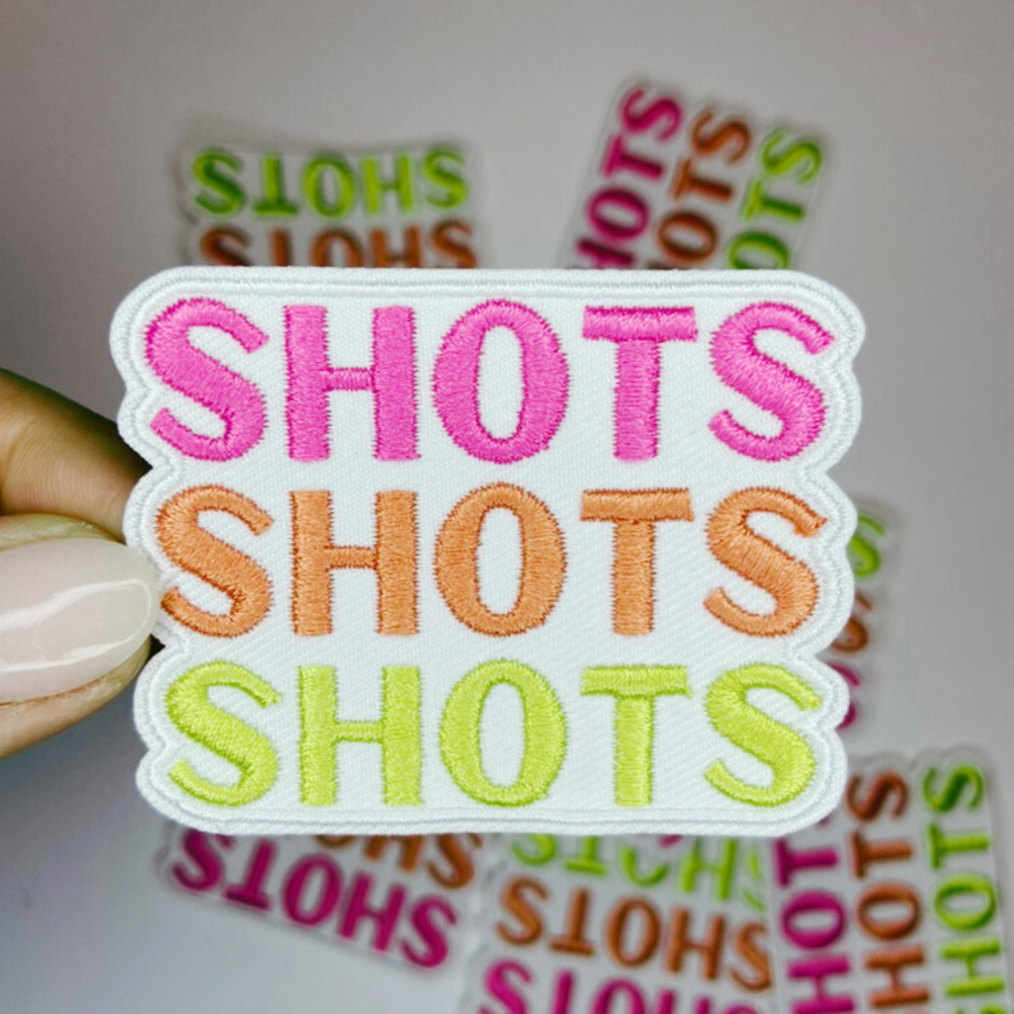 2.5" SHOTS SHOTS SHOTS - Embroidered Hat Patch