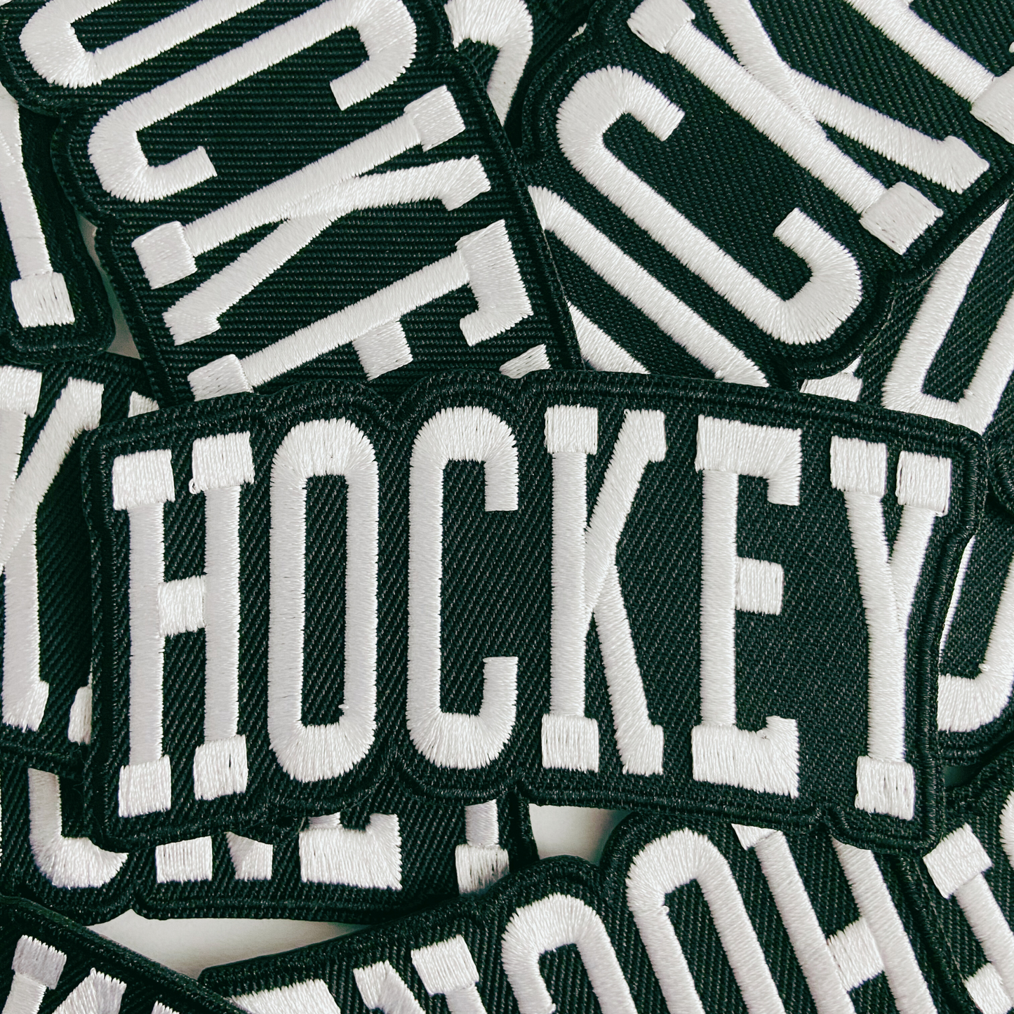 3.5” HOCKEY in white and black - Embroidered Hat Patch