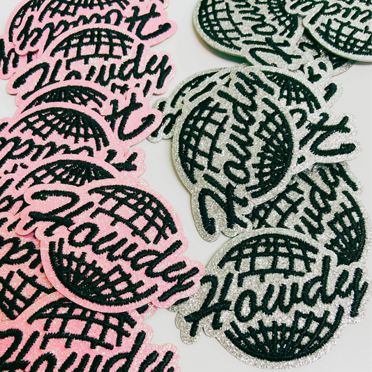 2.5" Glitter Howdy (Silver or Pink) - Embroidered Hat Patch