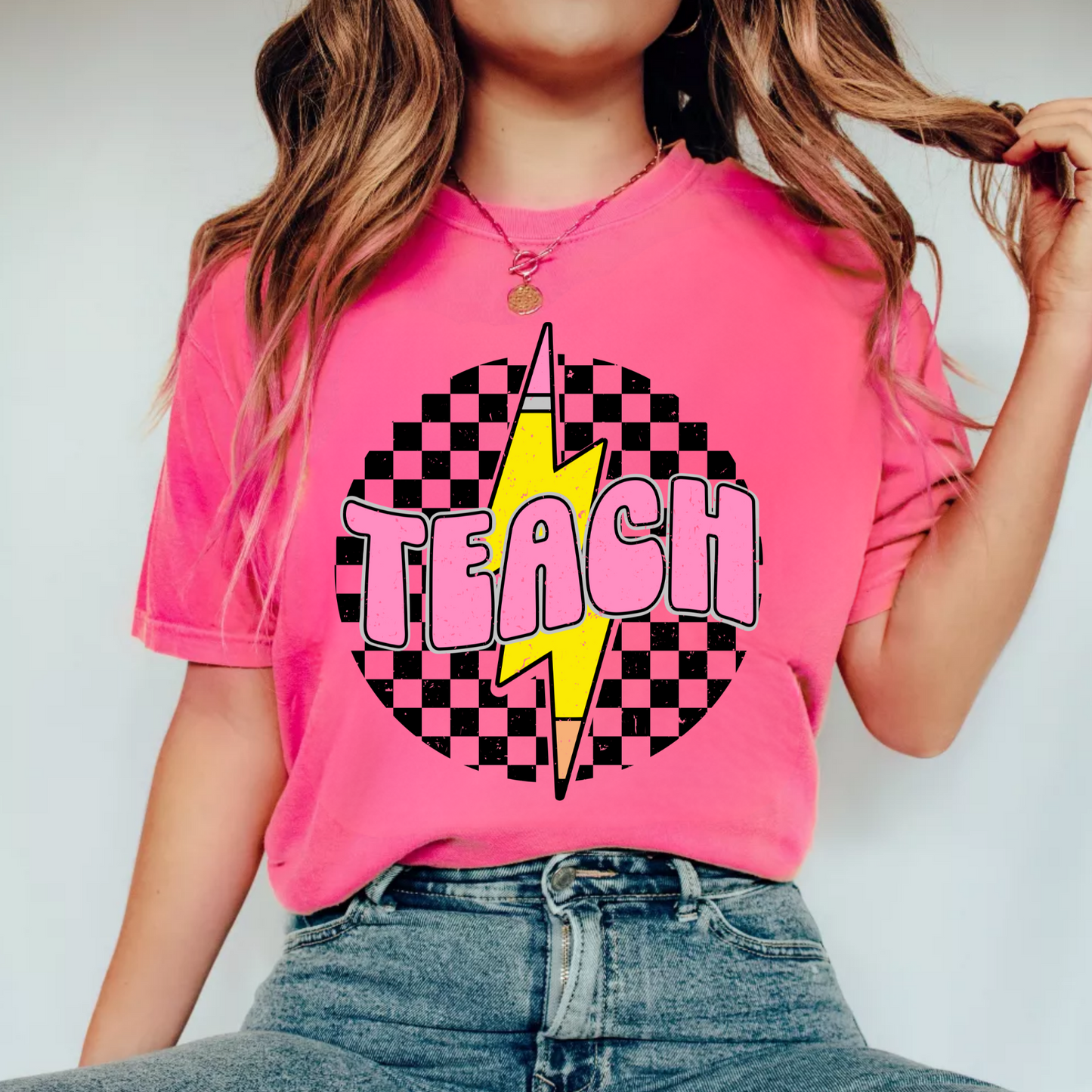 (shirt not included) TEACH Includes Pocket - Matte Clear Film Transfer