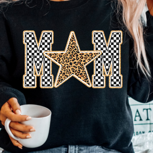 (Shirt Not Included) MOM in Checkered & Cheetah - Clear Film Transfer