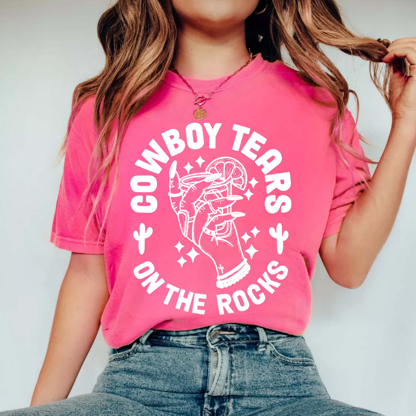 (Shirt not included) Cowboy Tears on The Rocks, In White - Screen print Transfer