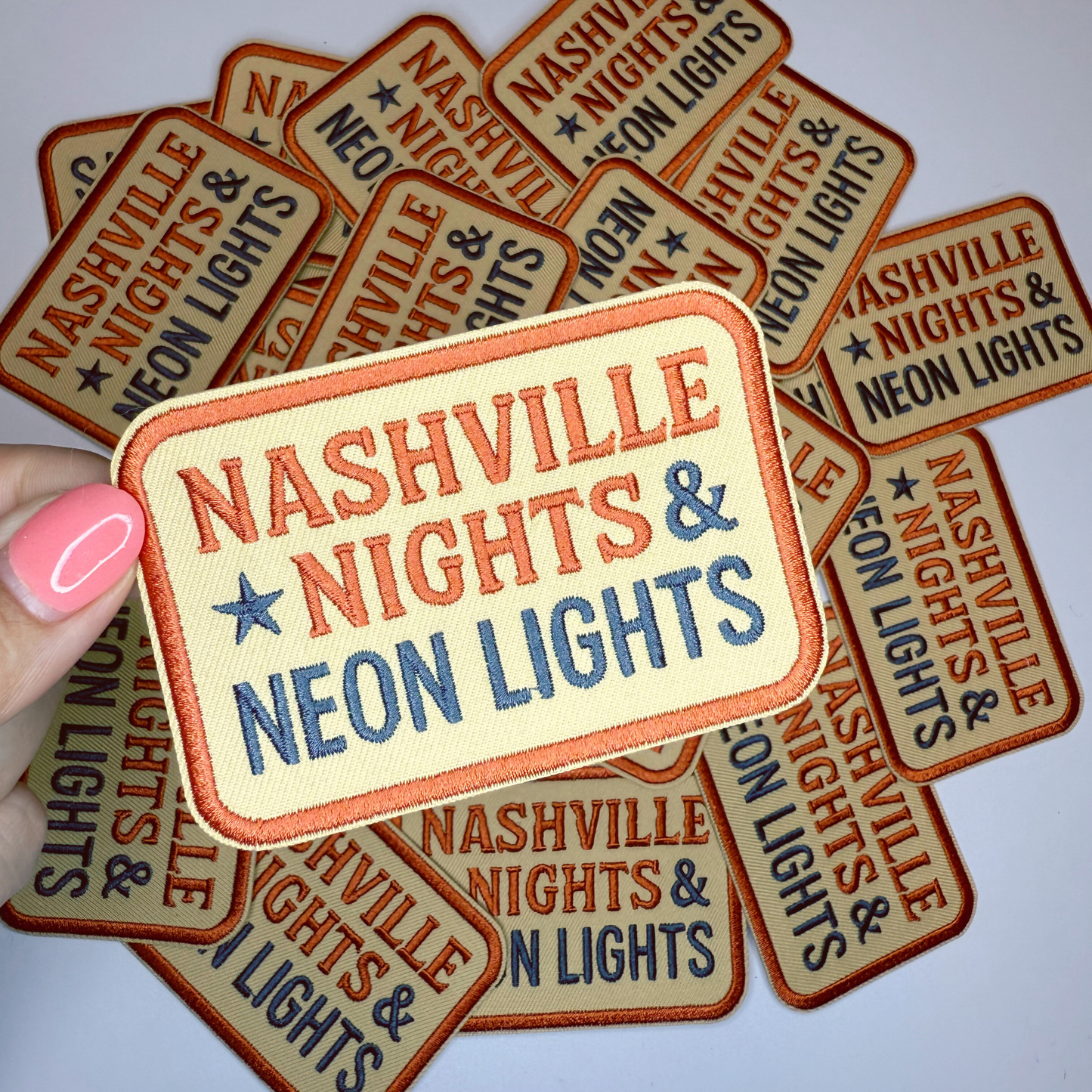 3.5" Nashville Nights - Neon Lights - Embroidered Hat Patch