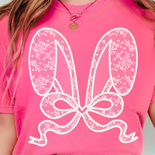 (Shirt not included) Lace Bunny ears in White - Screen Print Transfer