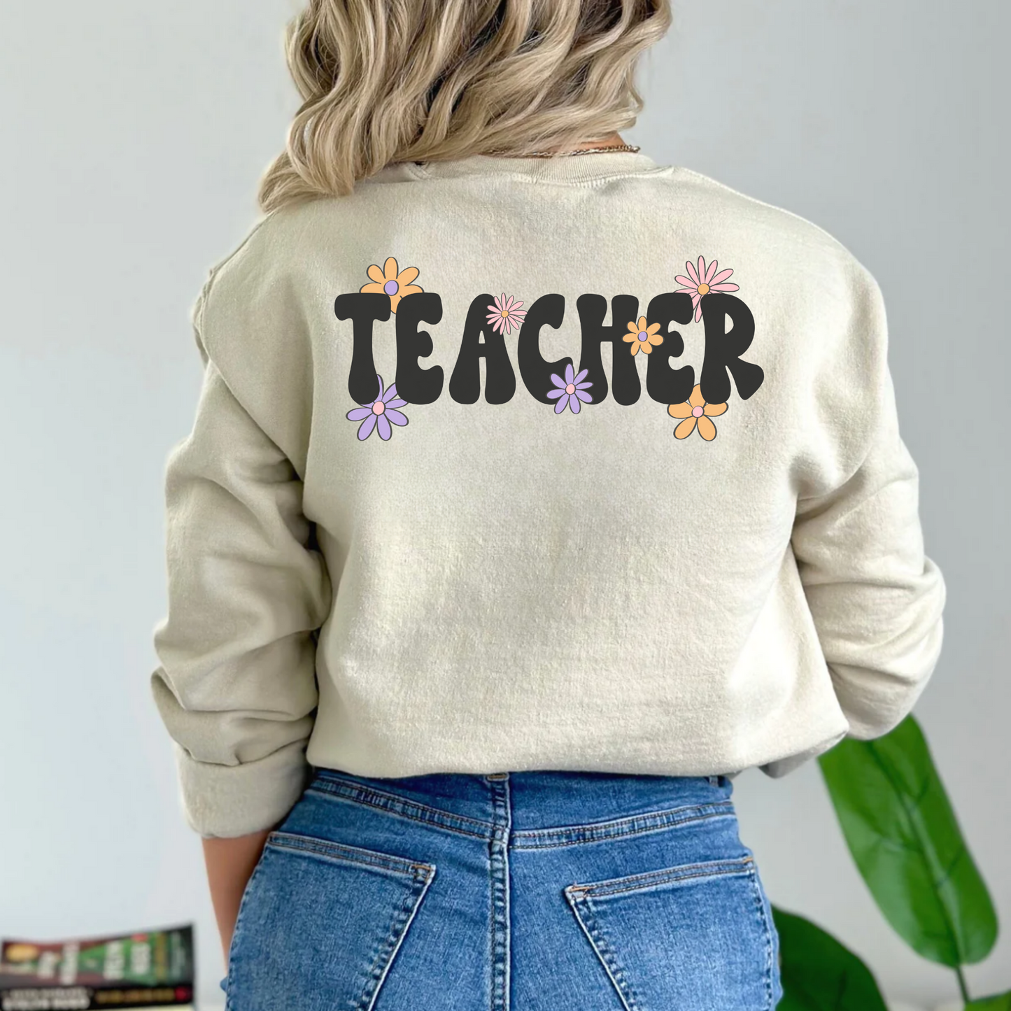 (shirt not included) Teacher w Flowers - DTF Transfer ( HOT PEEL)