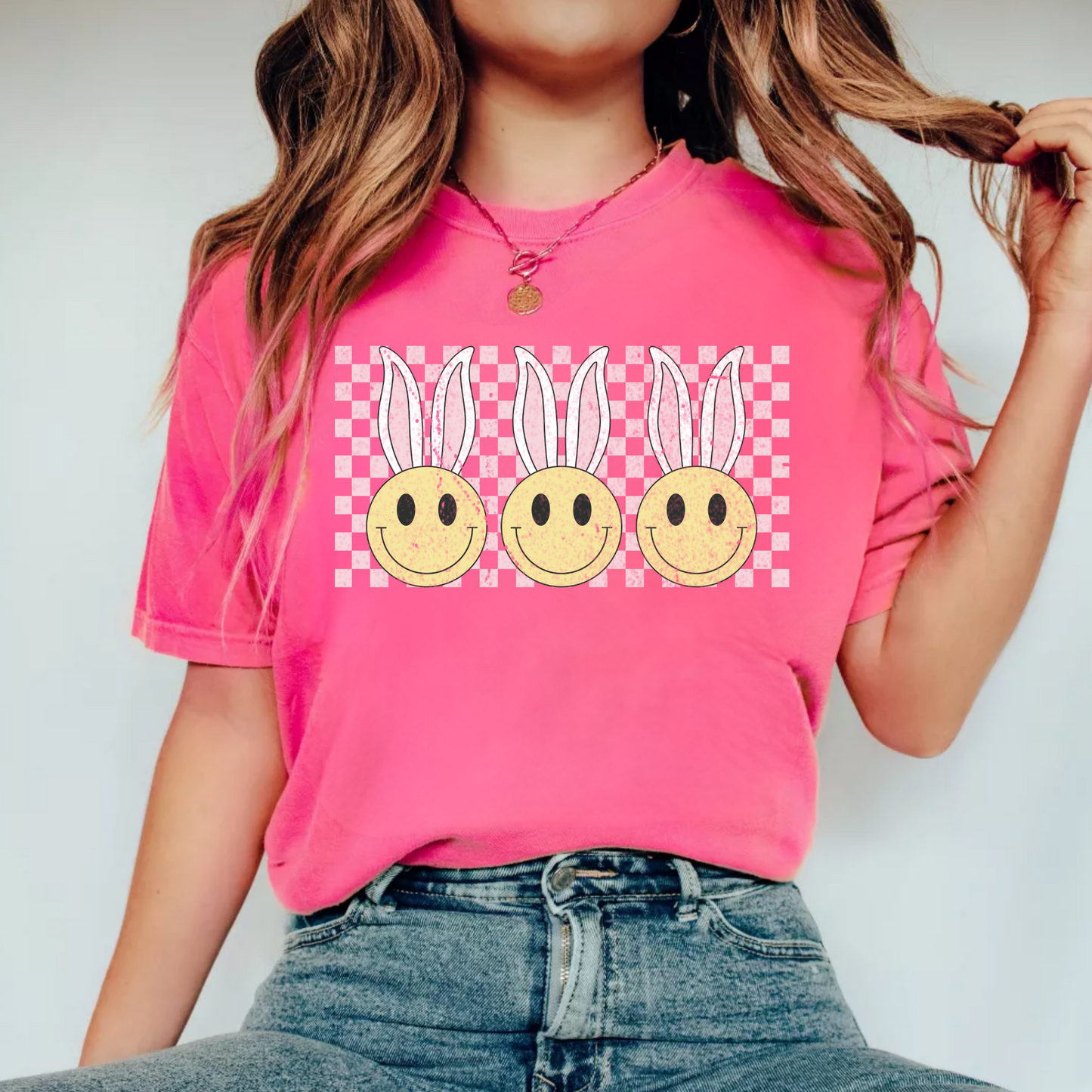 (Shirt not included) Retro Bunny Smiley - Matte Clear Film Transfer