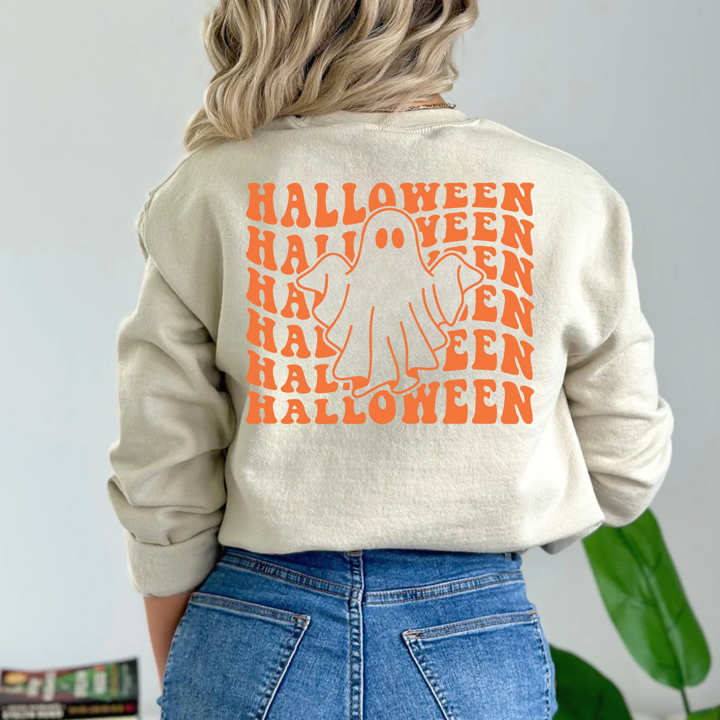 (Shirt not included) Halloween Ghost in neon orange - PUFF Transfer