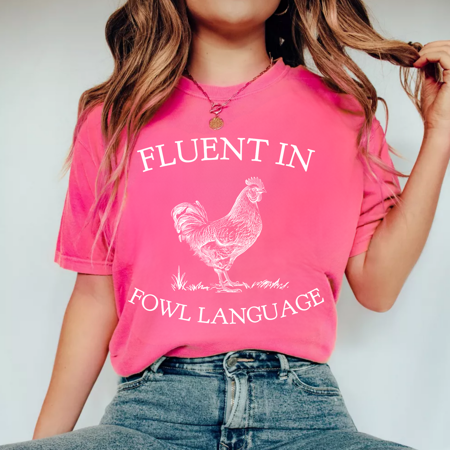 (Shirt not included) Fluent in Fowl Language - WHITE Screen print Transfer
