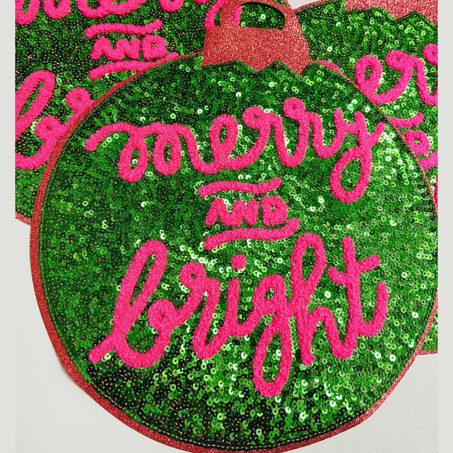 Merry & Bright Ornament - 9 inch x 10 inch - Large SEQUIN Patch