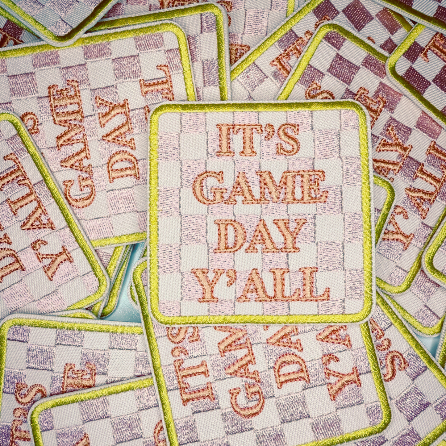3" GAME DAY w checkered detail - Embroidered Hat Patch
