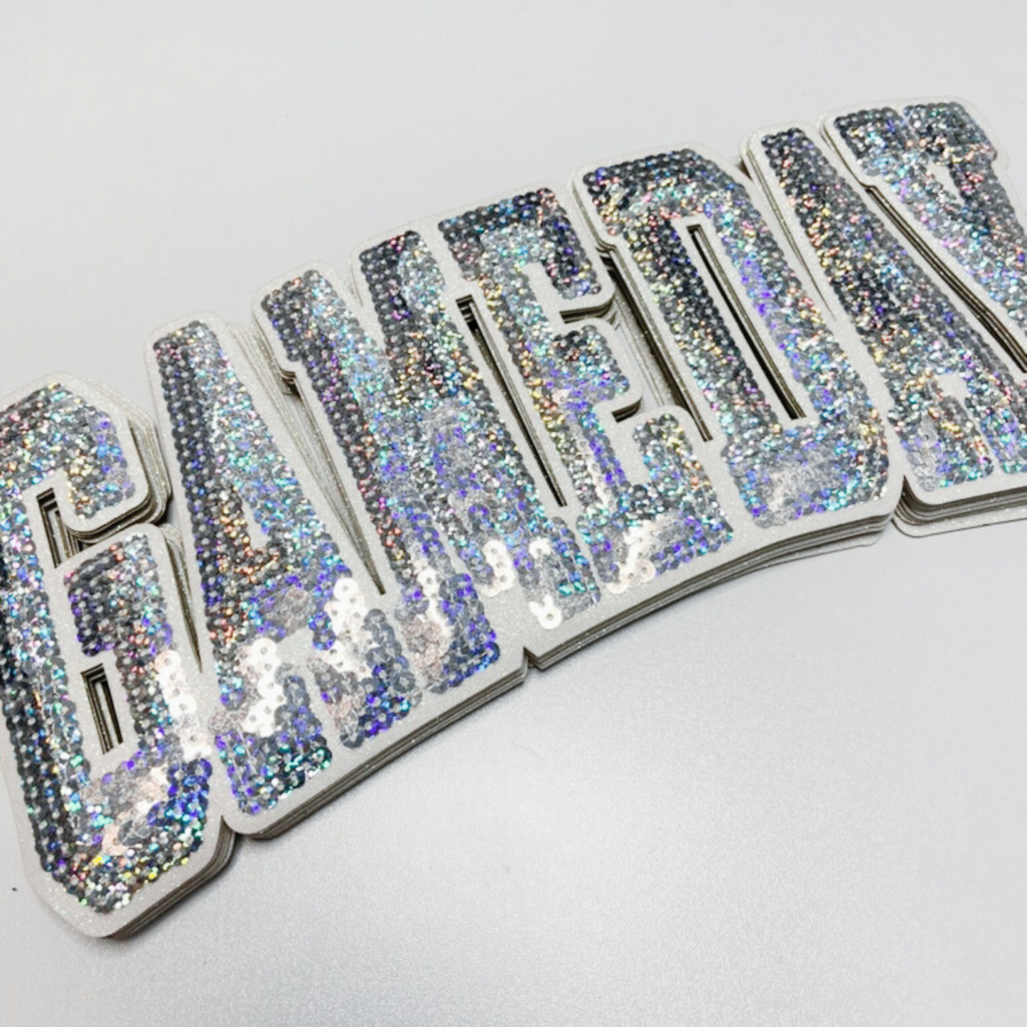 10.5” GAME DAY Iridescent - SEQUIN Patch w Black or White Backing