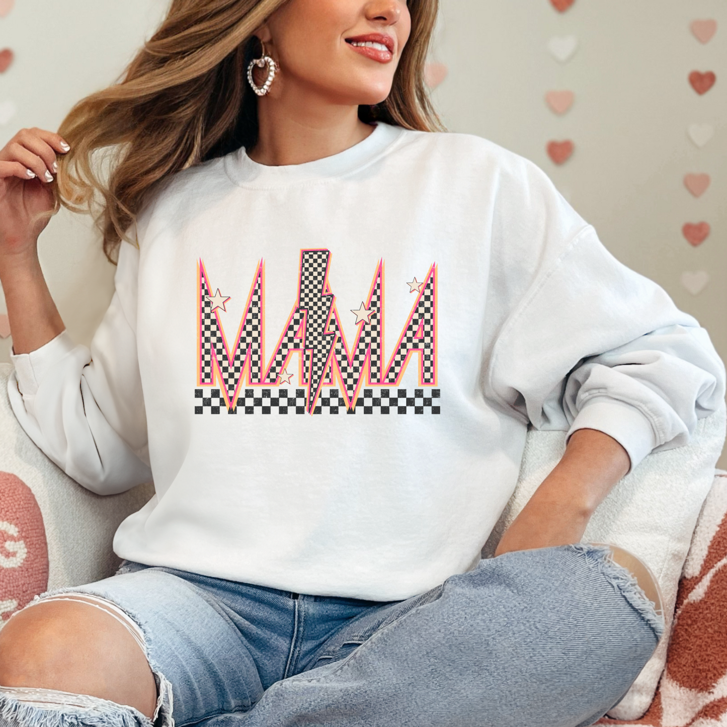 Rocker Mama Checkered w Lightning - DTF Transfer ( HOT PEEL)