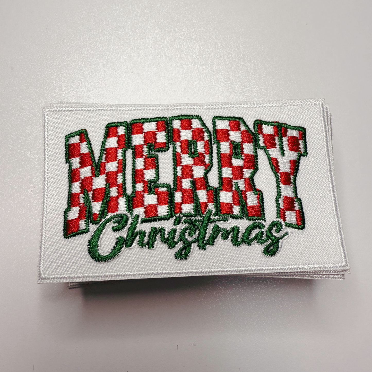 3.5" Merry Christmas (checkered)- Embroidered Hat Patch