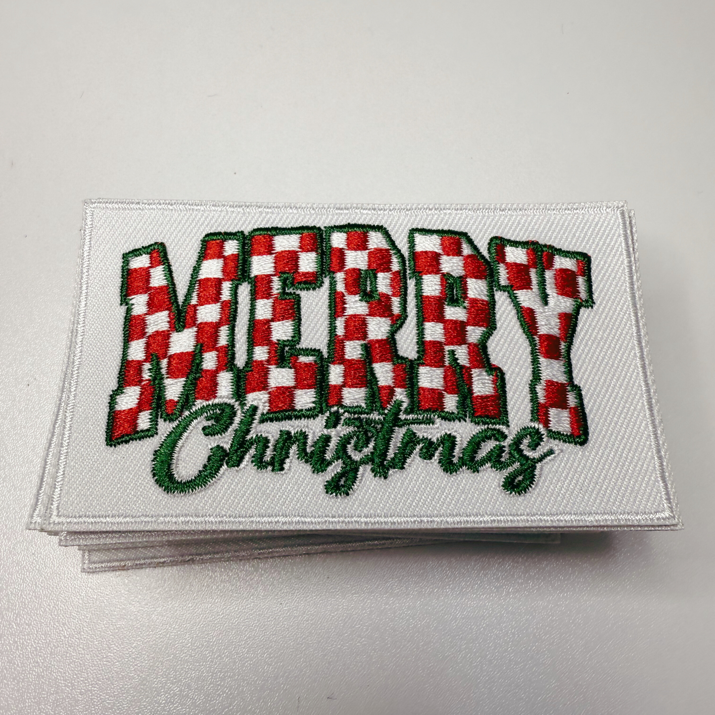 3.5" Merry Christmas (checkered)- Embroidered Hat Patch