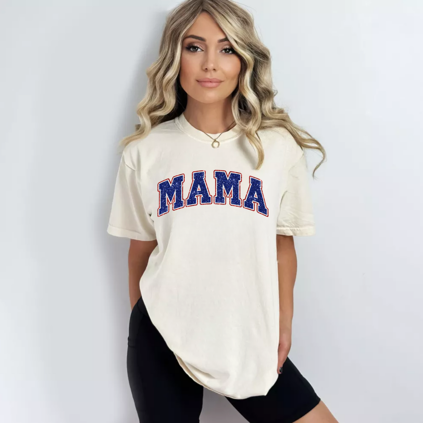(shirt not Included) Faux Glitter MAMA / MINI in BLUE - Clear Film Transfer
