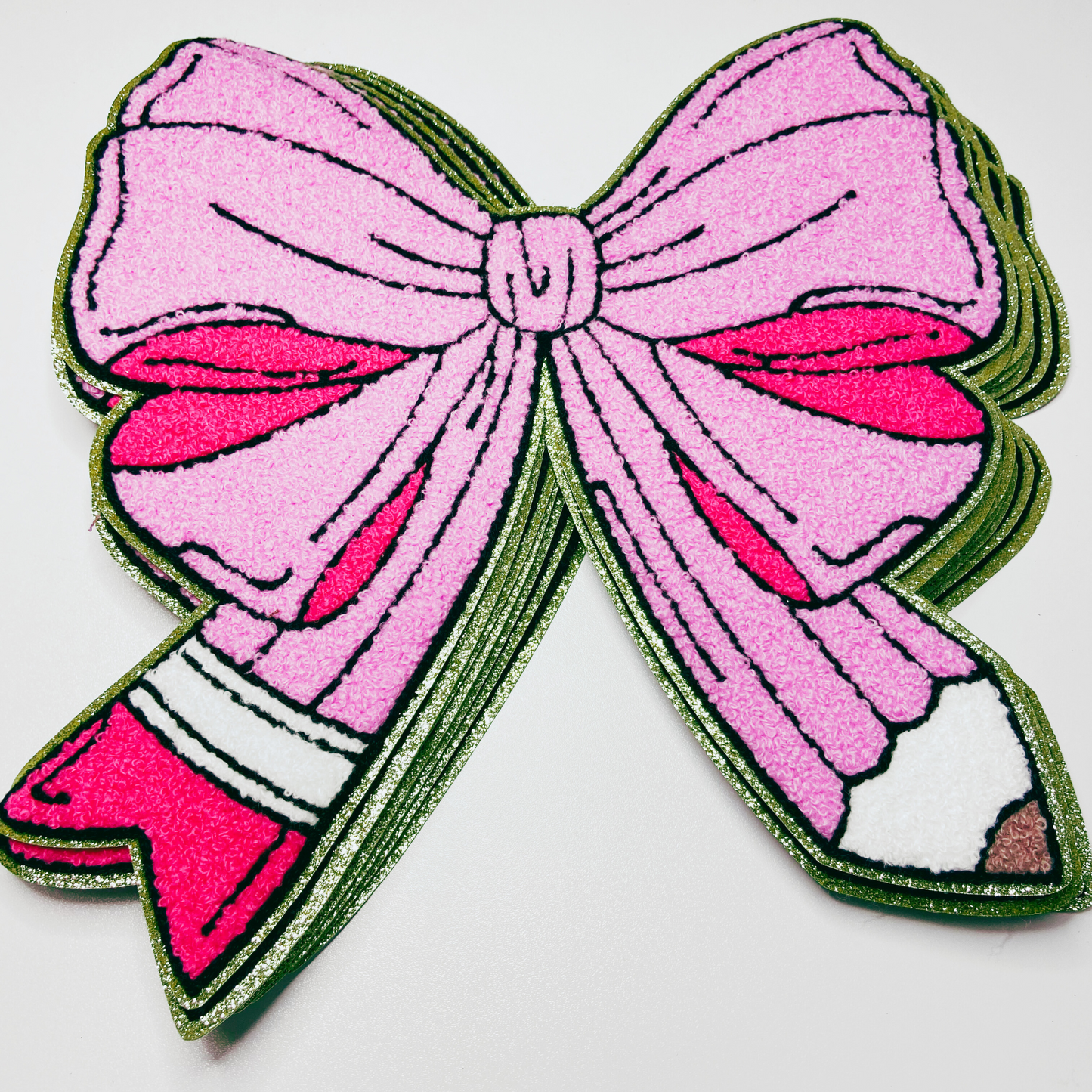 10" x 10.25" Pink Pencil Bow - Chenille Patch