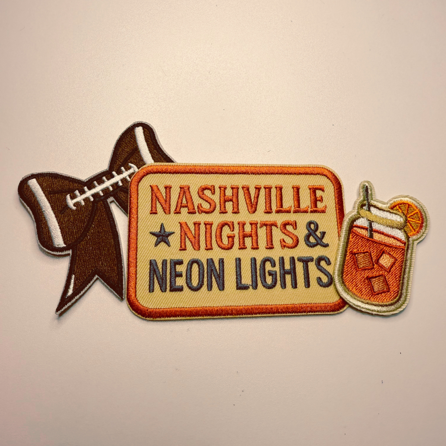 3.5" Nashville Nights - Neon Lights - Embroidered Hat Patch