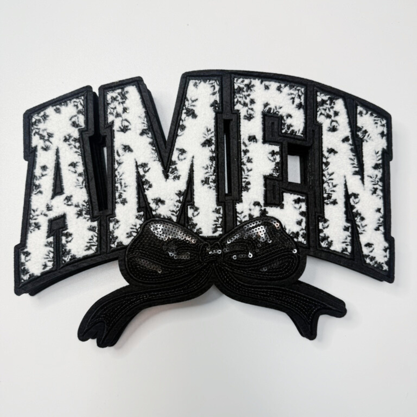 10.5" Amen Patch with Sequin Bow - Chenille Patch