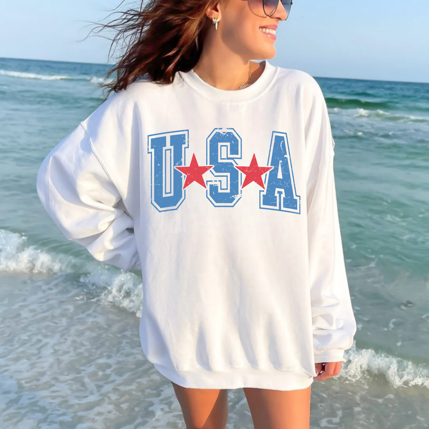 (shirt not included) USA in Blue is Stars - Clear Film Transfer
