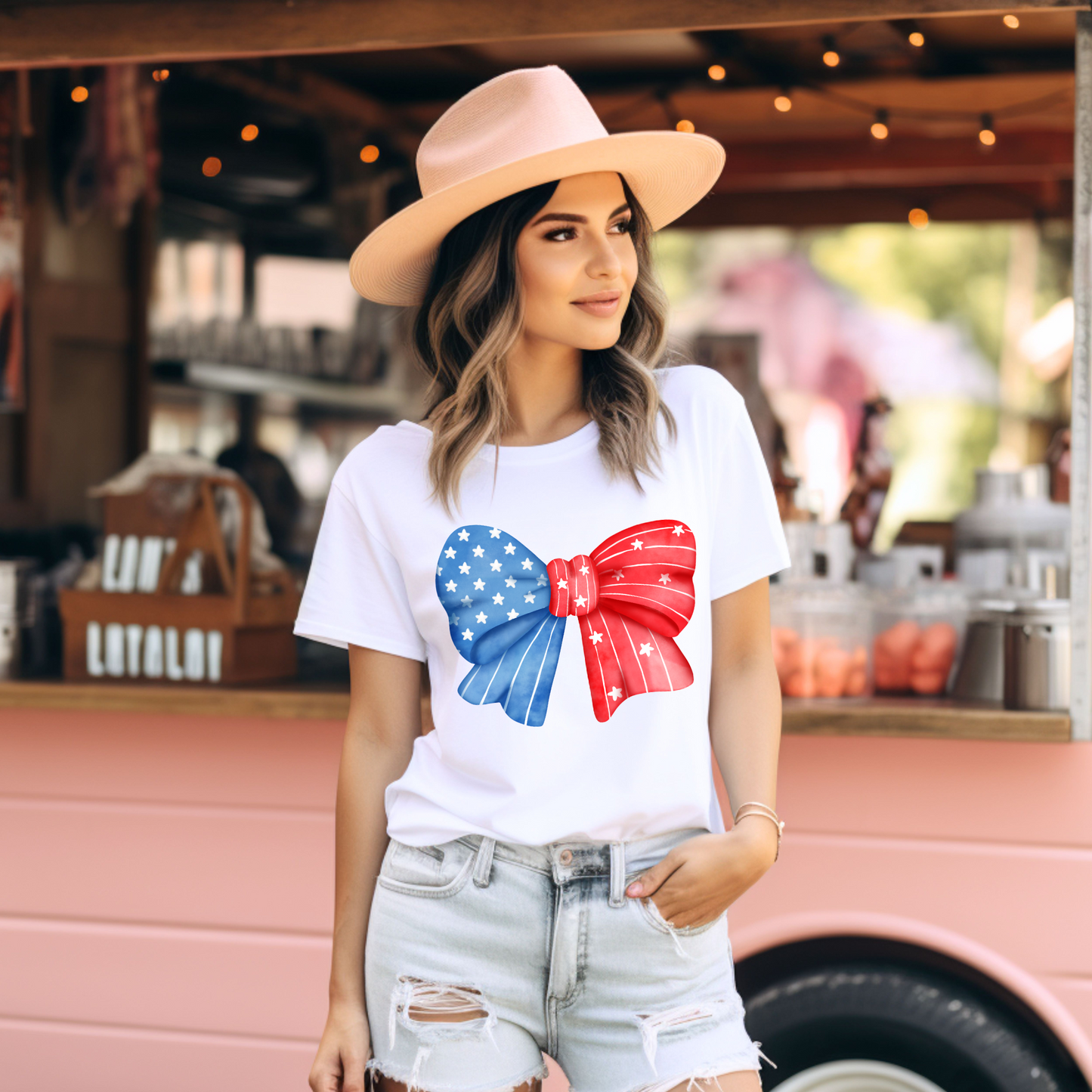 (shirt not included) Patriotic Red White and Blue Bow - DTF (COLD PEEL)