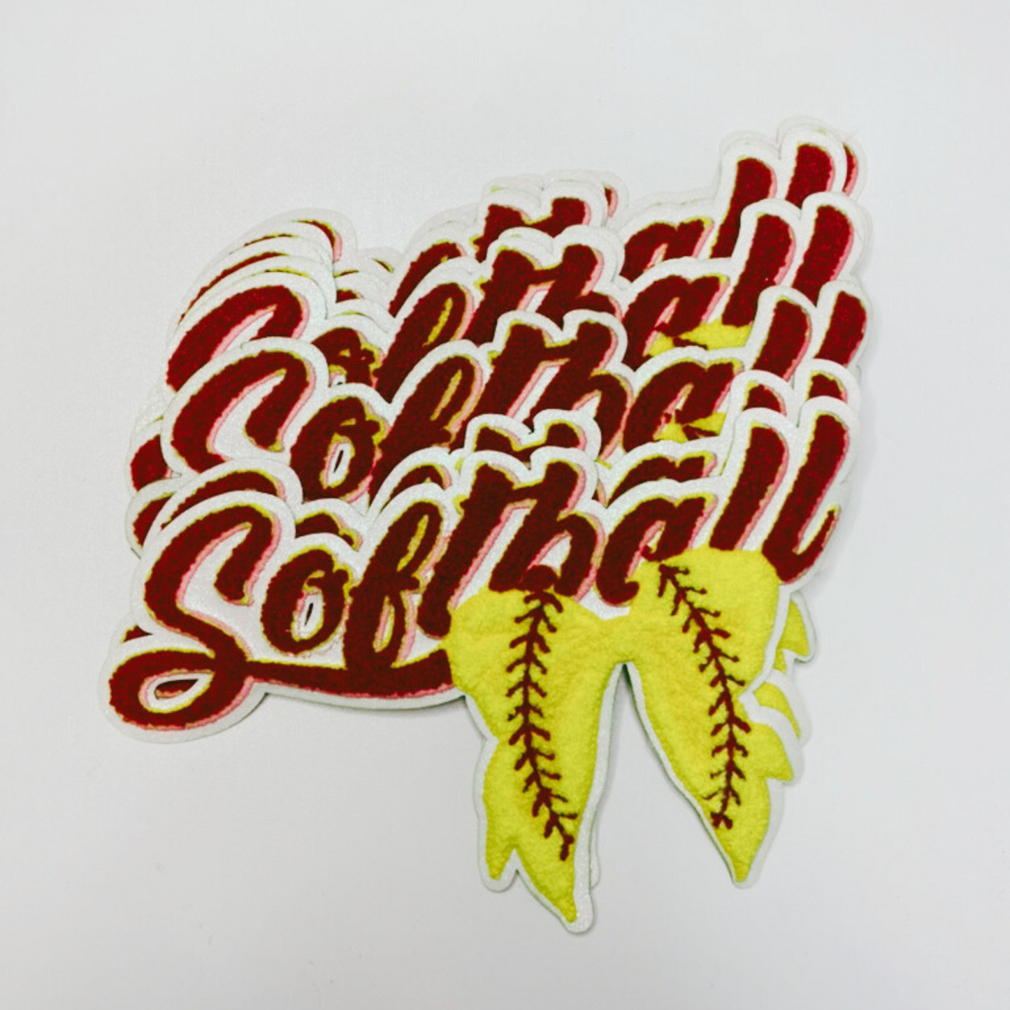 Softball with Bow - Chenille Patch