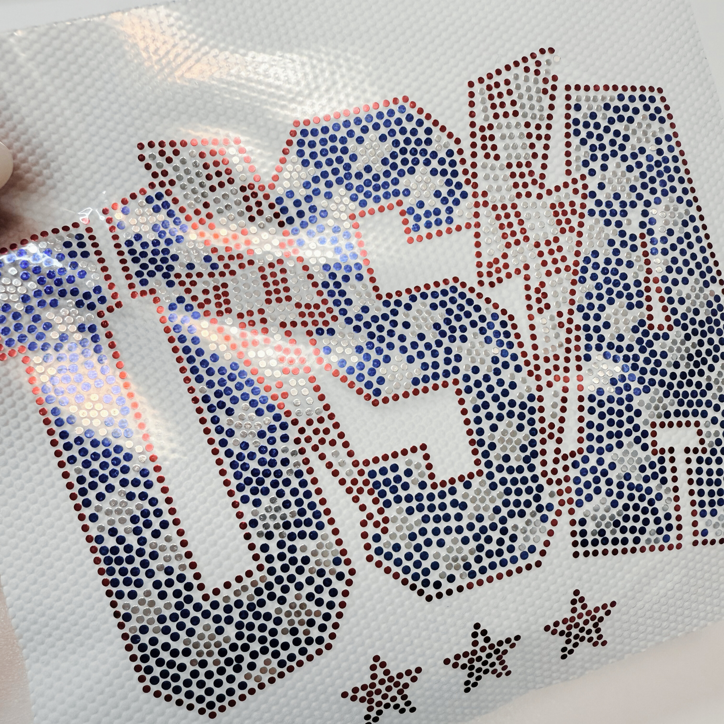 4" USA w Lightning SPANGLE - COLD PEEL (perfect for hats)