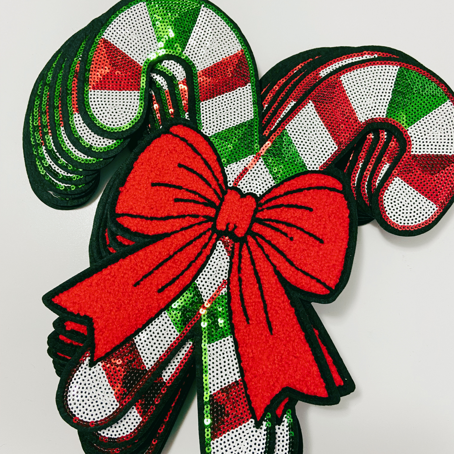 Candy Canes with Chenille Bow 9.75 inch x 10.5 inch - Large SEQUIN Patch